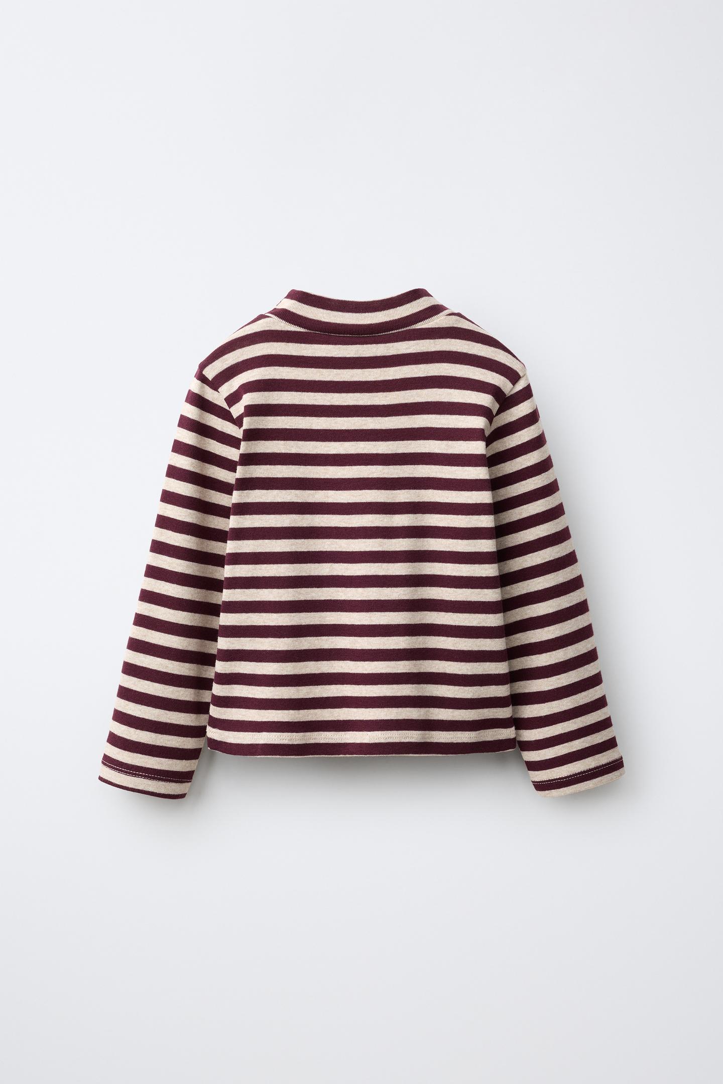 Детская футболка Zara Striped Bear Patch Soft Touch, цвет: Бордовый — фото 3