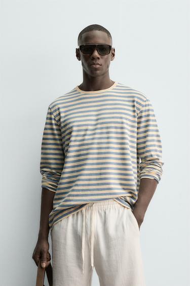 STRIPED LONG SLEEVE LINEN/COTTON T-SHIRT - Stripes by Zara