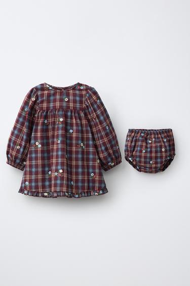 EMBROIDERED FLORAL DRESS AND KNICKERS - Brown by Zara