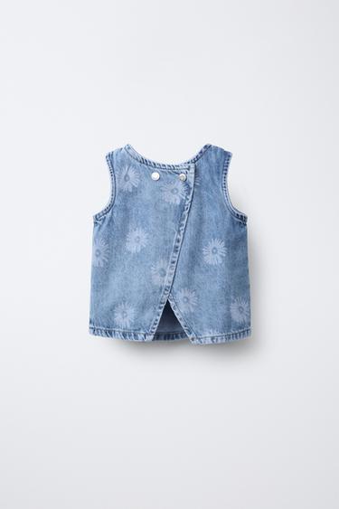 FLORAL PRINT DENIM TOP - Light blue by Zara - Image 1