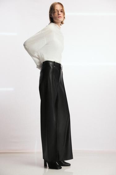 PANTALÓN TAILORED WIDE LED EFECTO PIEL ZW COLLECTION - Negro de Zara