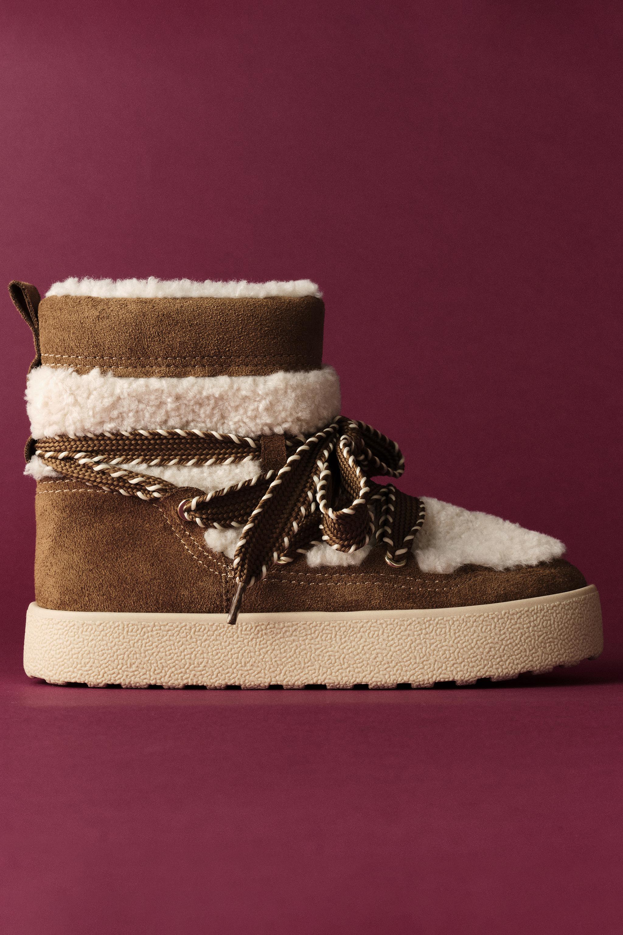 COMBINATION SHEARLING ANKLE BOOTS - Brown | ZARA United States