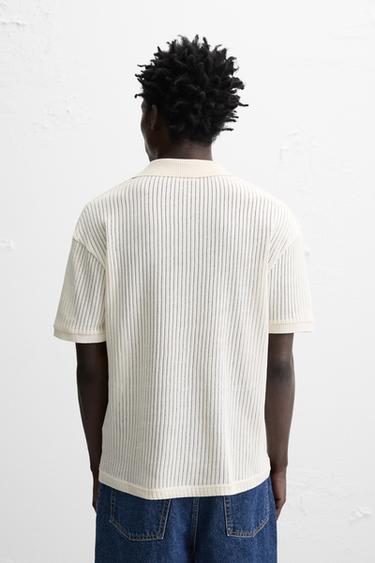 KNITTED OPENWORK POLO SHIRT - Oyster-white by Zara - Image 2