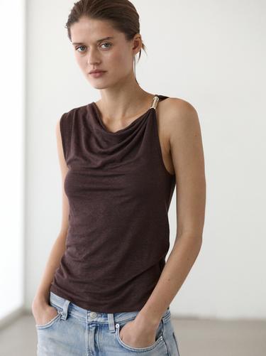 Zara Cowl neck top with rhinestone detail - Brown