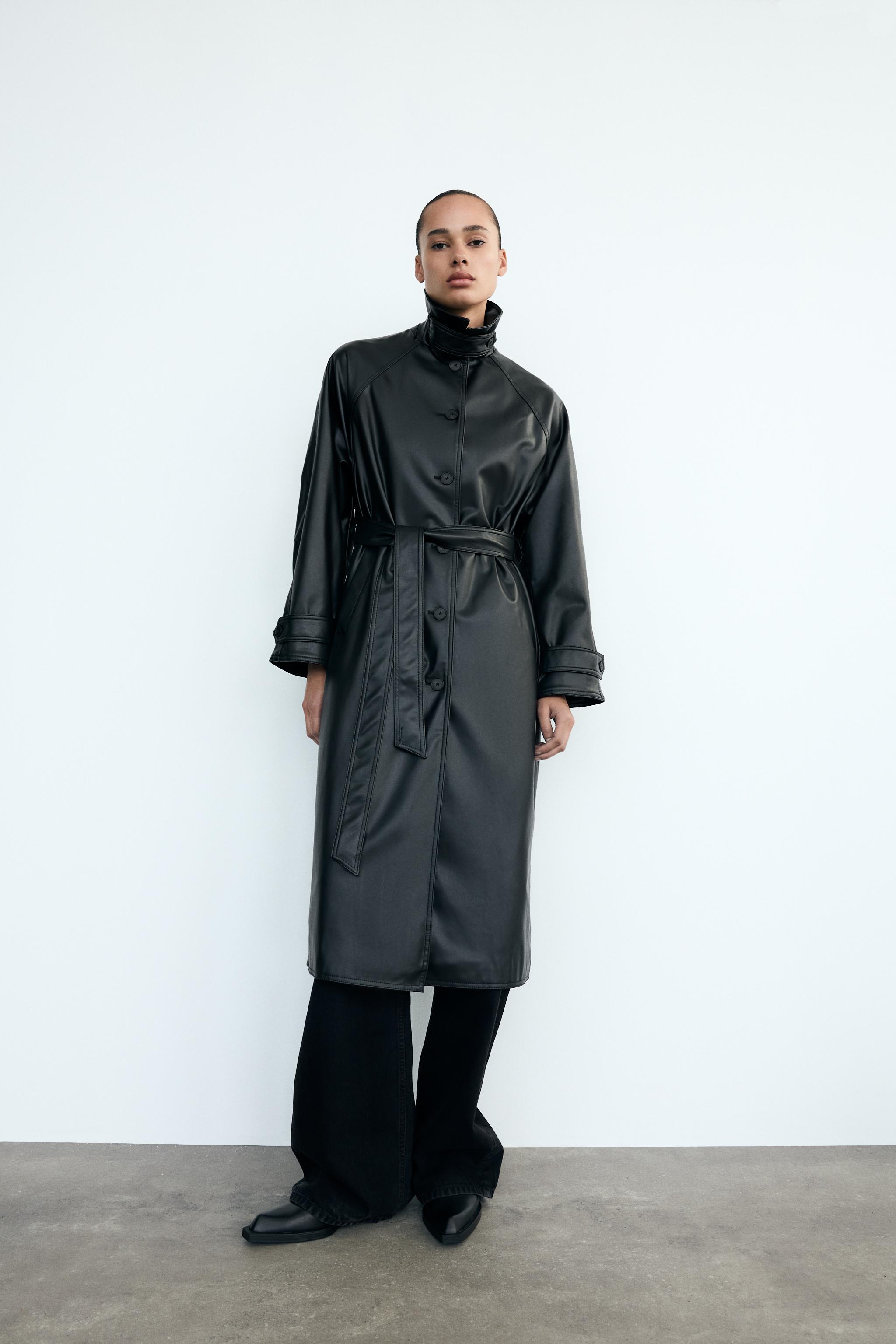 Black leather trench coat best sale