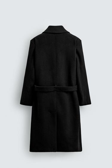 DOUBLE-BREASTED WOOL BLEND COAT WITH BELT - Black by Zara