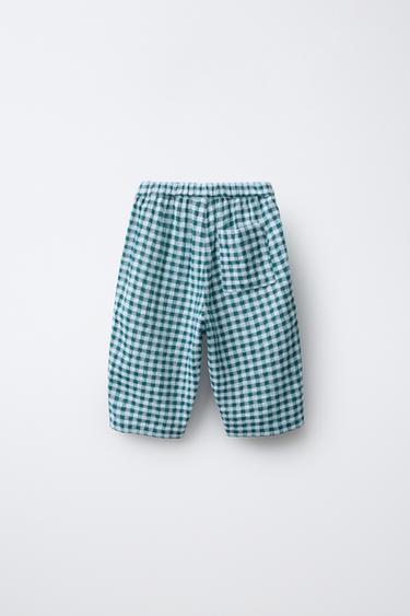 TEXTURED CHECK BAGGY TROUSERS - Blue by Zara - Image 1