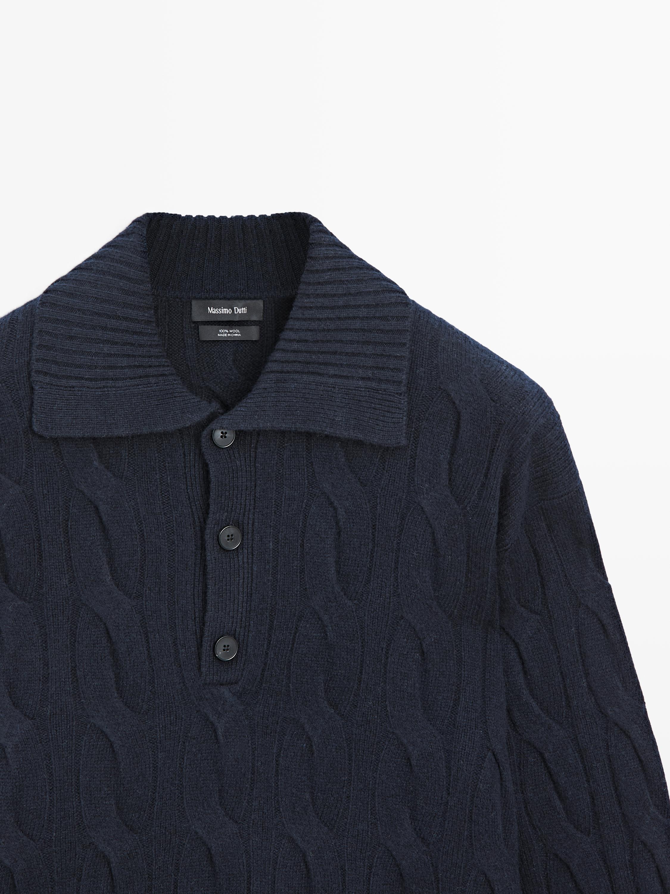 Wool cable-knit polo sweater