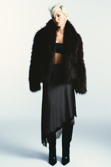 SATIN LACE SKIRT - Dark grey by Zara