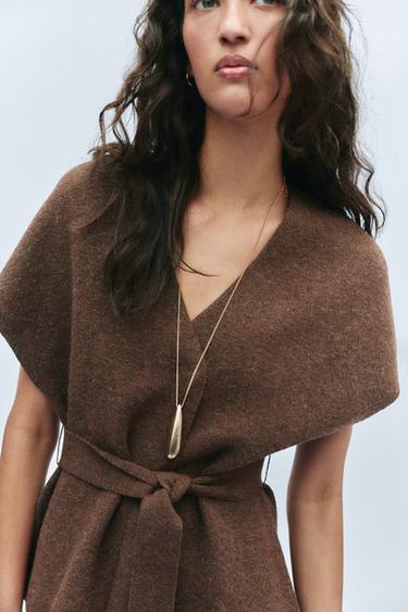 Zara BELTED KNIT VEST - Brown