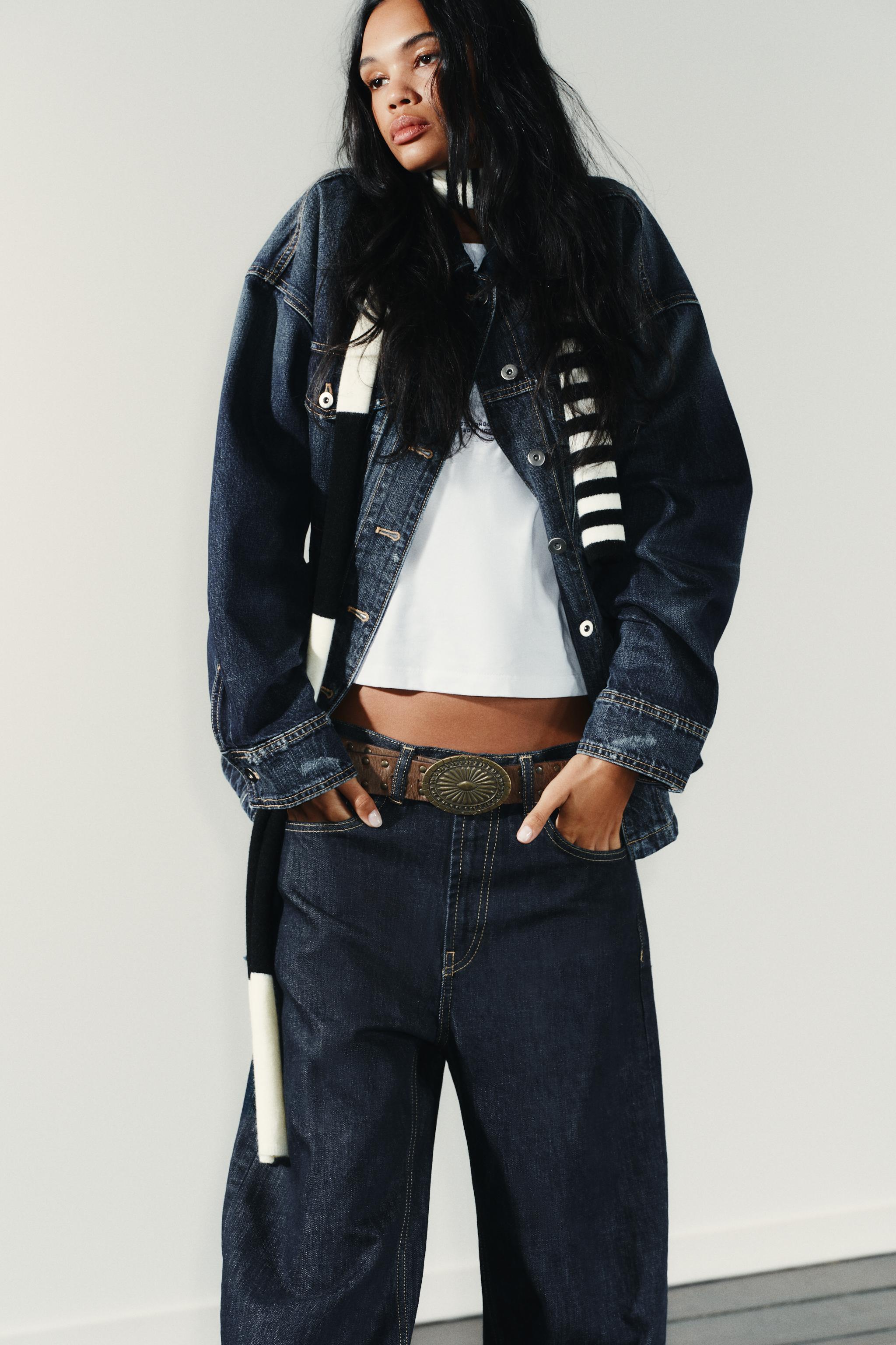 TRF ストレート ハイウエスト ベルトループ ジーンズ - ダーク