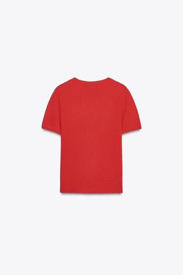 100% CASHMERE SHORT SLEEVE SWEATER - Red by Zara - Image 6