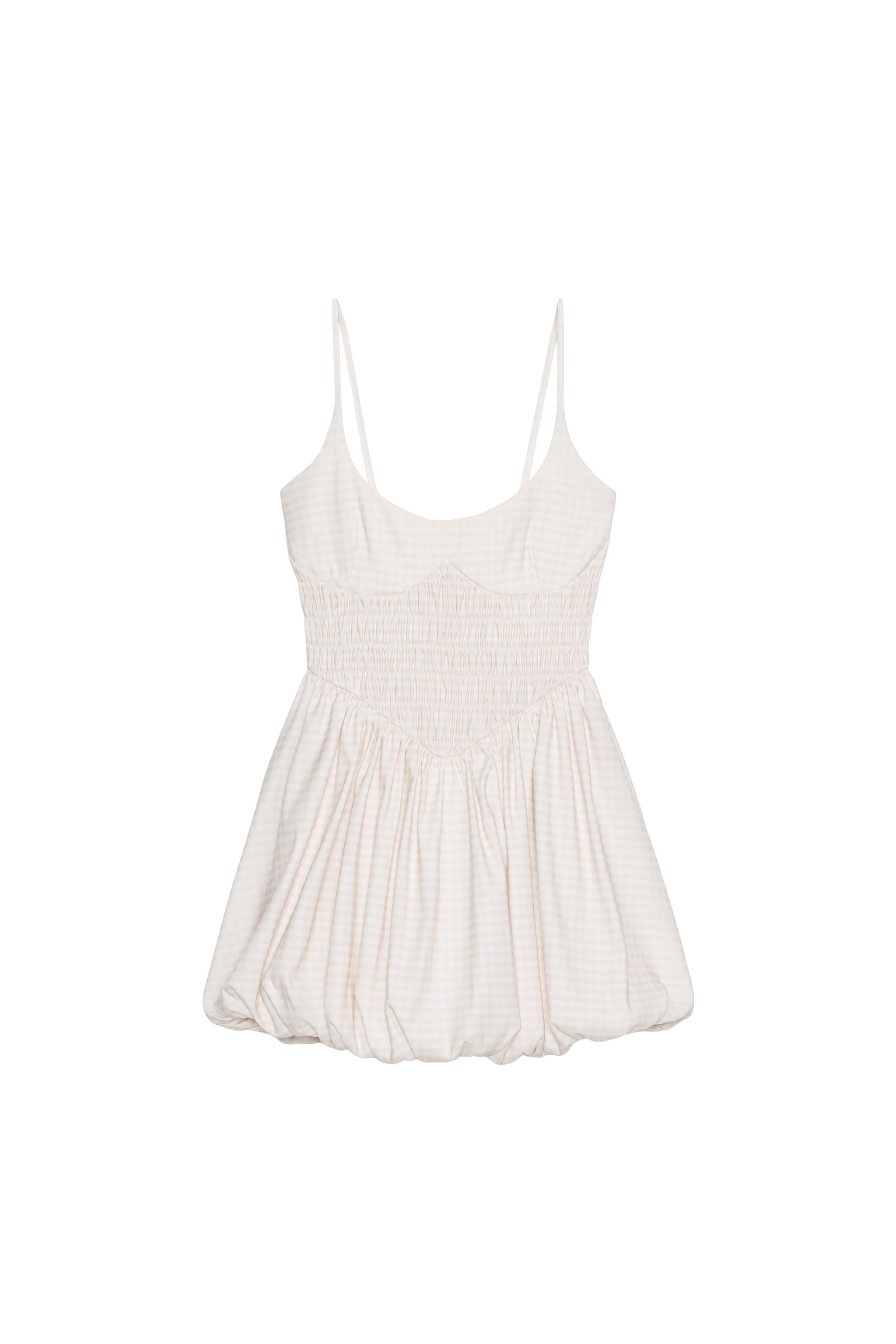 GINGHAM BALLOON MINI DRESS - Ecru / Beige | ZARA United States