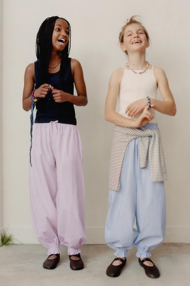 PANTALÓN BOMBACHO RAYAS - Azul de Zara