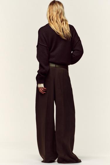 WIDE-LEG TROUSERS WITH BELT - Burgundy by Zara - Image 5