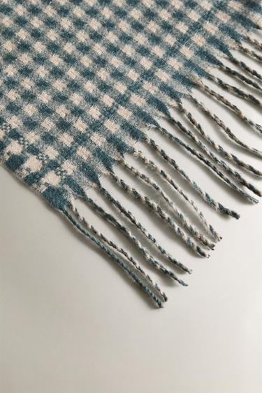 CHECK THROW WITH FRINGING - Duck blue by Zara - Image 1