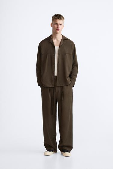 БРЮКИ ИЗ СМЕСОВОЙ ВИСКОЗЫ — ТЕМНЫЙ ХАКИ от Zara — изображение 0