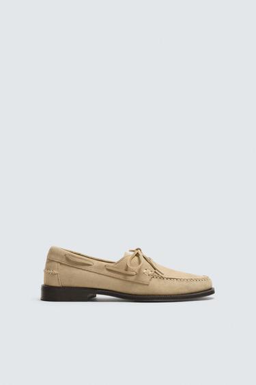 SAPATO NÁUTICO DE COURO - Bege da Zara