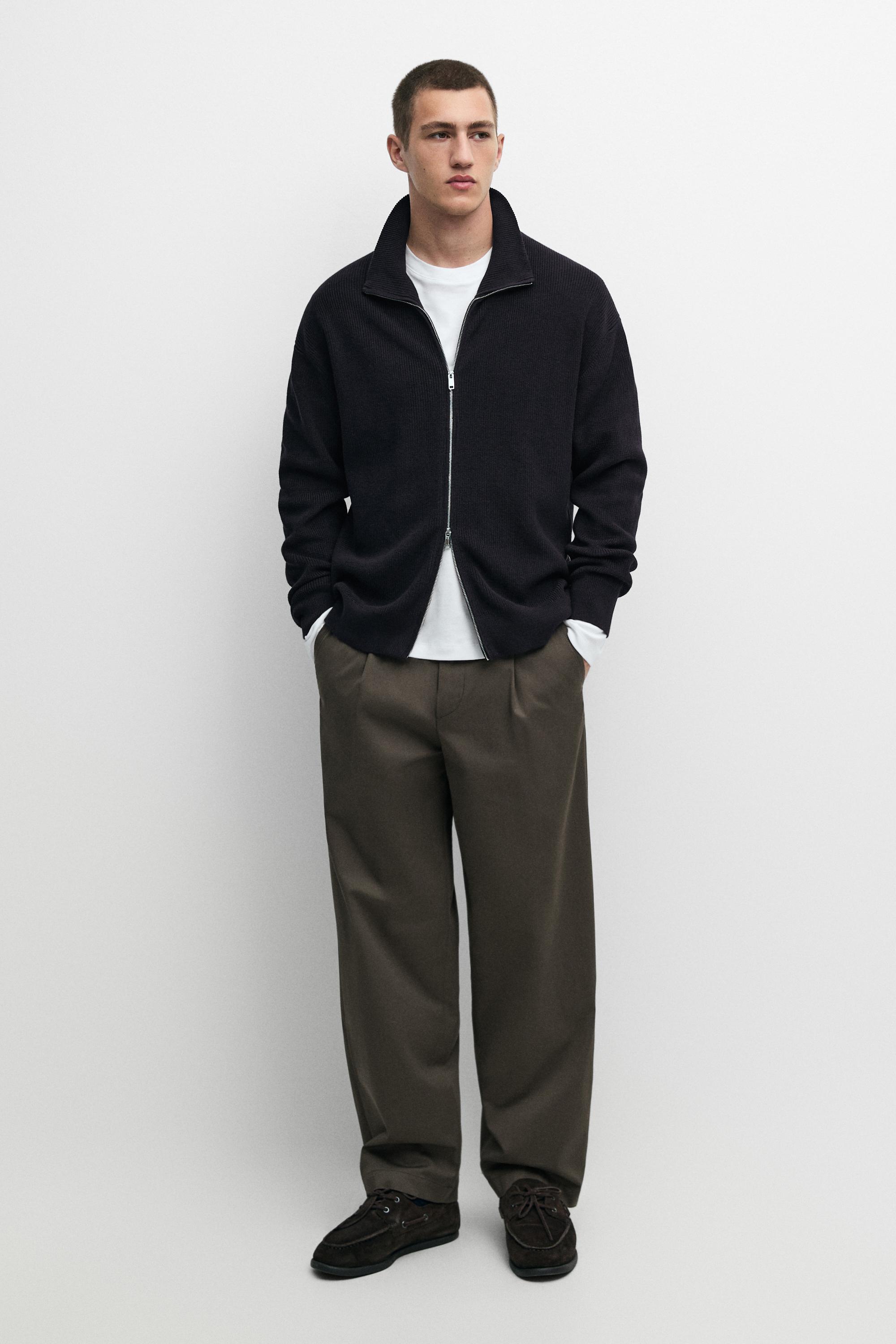100% cotton ribbed knit cardigan — Navy blue