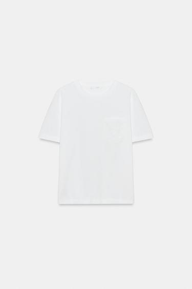 T-SHIRT POCHE BRODÉE - Blanc de Zara - Image 5