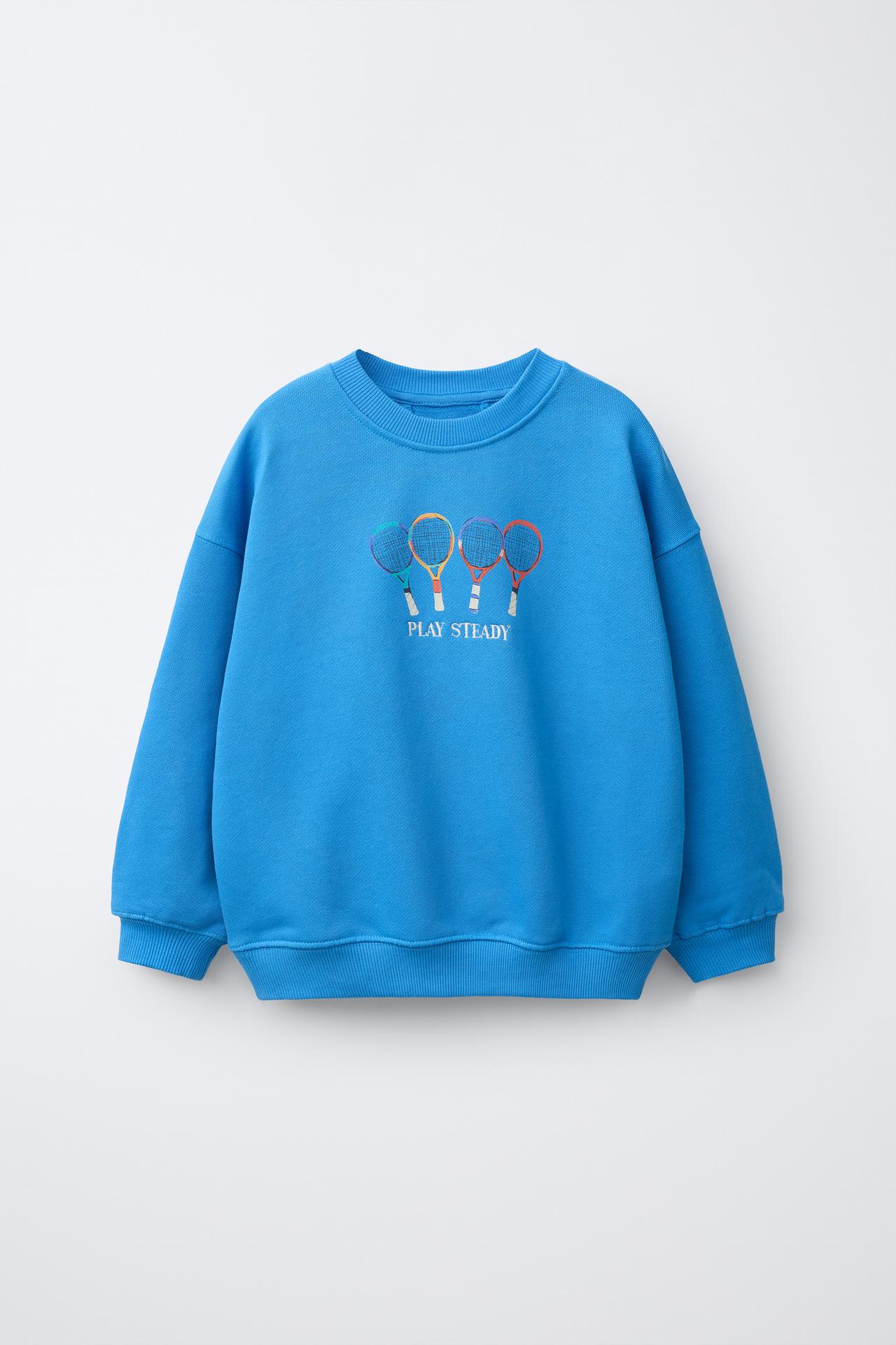 TENNIS EMBROIDERED SWEATSHIRT — Bluish
