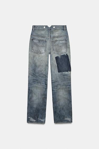TRF LOW-RISE RIPPED PATCH JEANS - Blue by Zara - Image 4