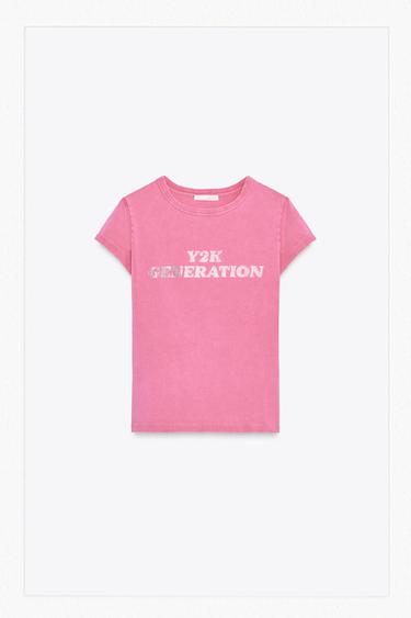 CAMISETA EFECTO LAVADO STRASS - Rosa de Zara