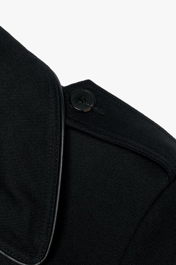 TRENCH CROISÉ MÉLANGE DE LAINE LISERÉS COMBINÉS ZW COLLECTION - Noir de Zara - Image 4