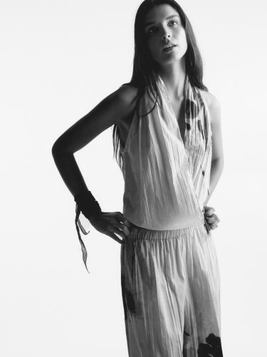 Zara Printed surplice halter top - white