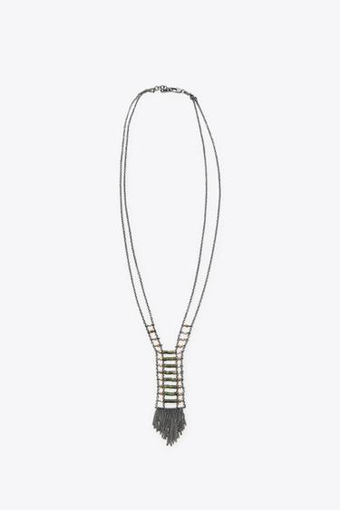 Zara 2-PACK BEADED FRINGE NECKLACES - Anthracite grey