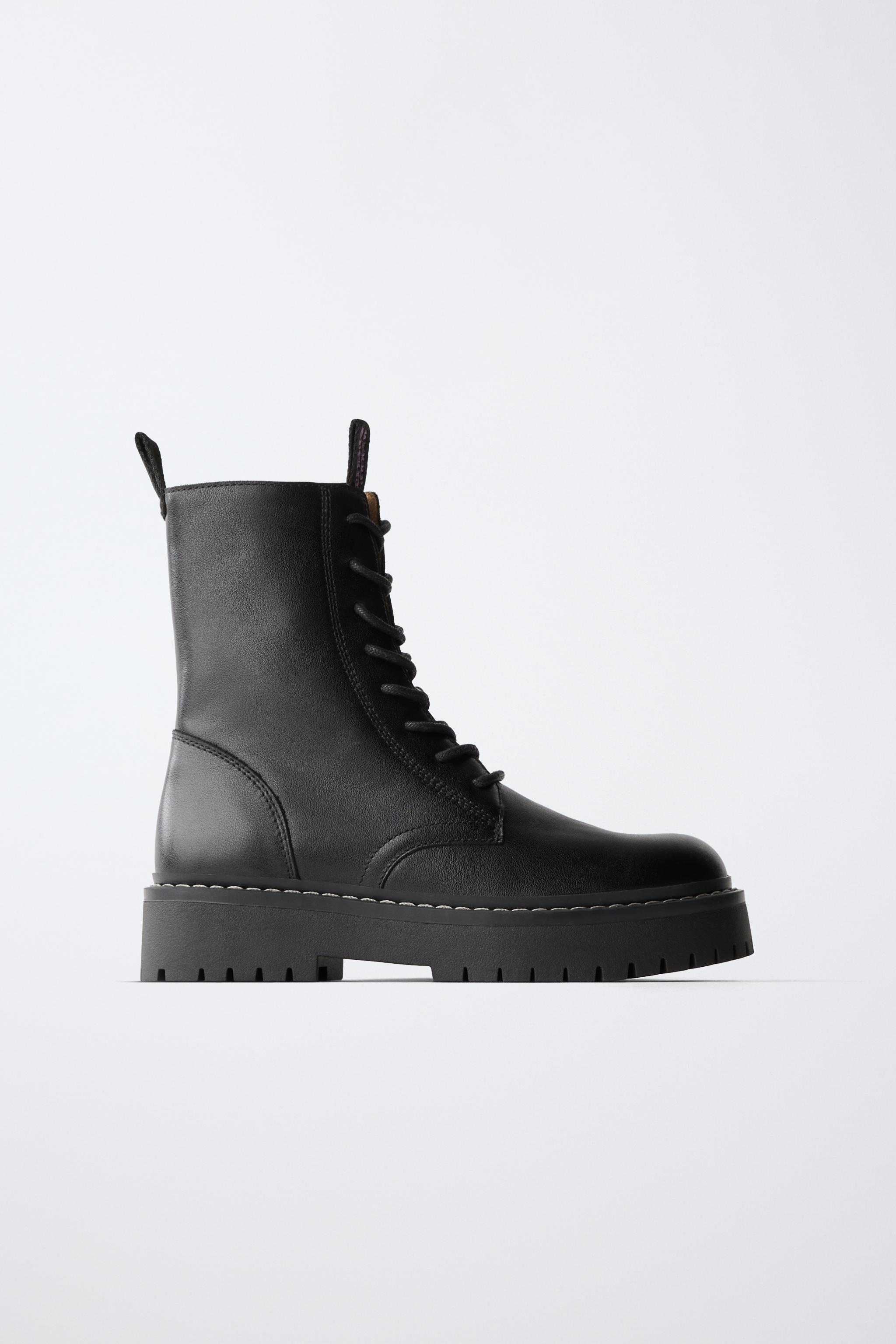 レザー レースアップショートブーツ - ブラック | ZARA Japan / 日本