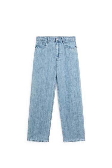 Jean barrel fit taille haute 100 % lin - Bleu clair de Zara