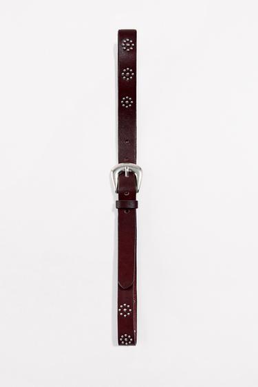Zara STUDDED LEATHER BELT - Brown