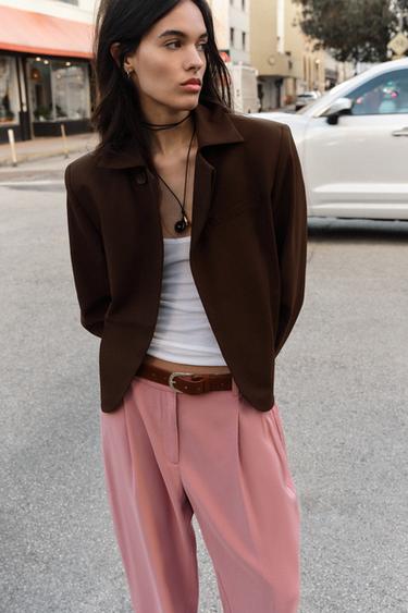 DOUBLE-BREASTED LAPEL COLLAR BLAZER - Brown by Zara