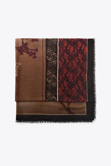FLORAL PRINT SCARF - camel by Zara - Image 0