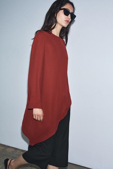 Zara ZW COLLECTION ASYMMETRIC FLOWY TOP - Terracotta
