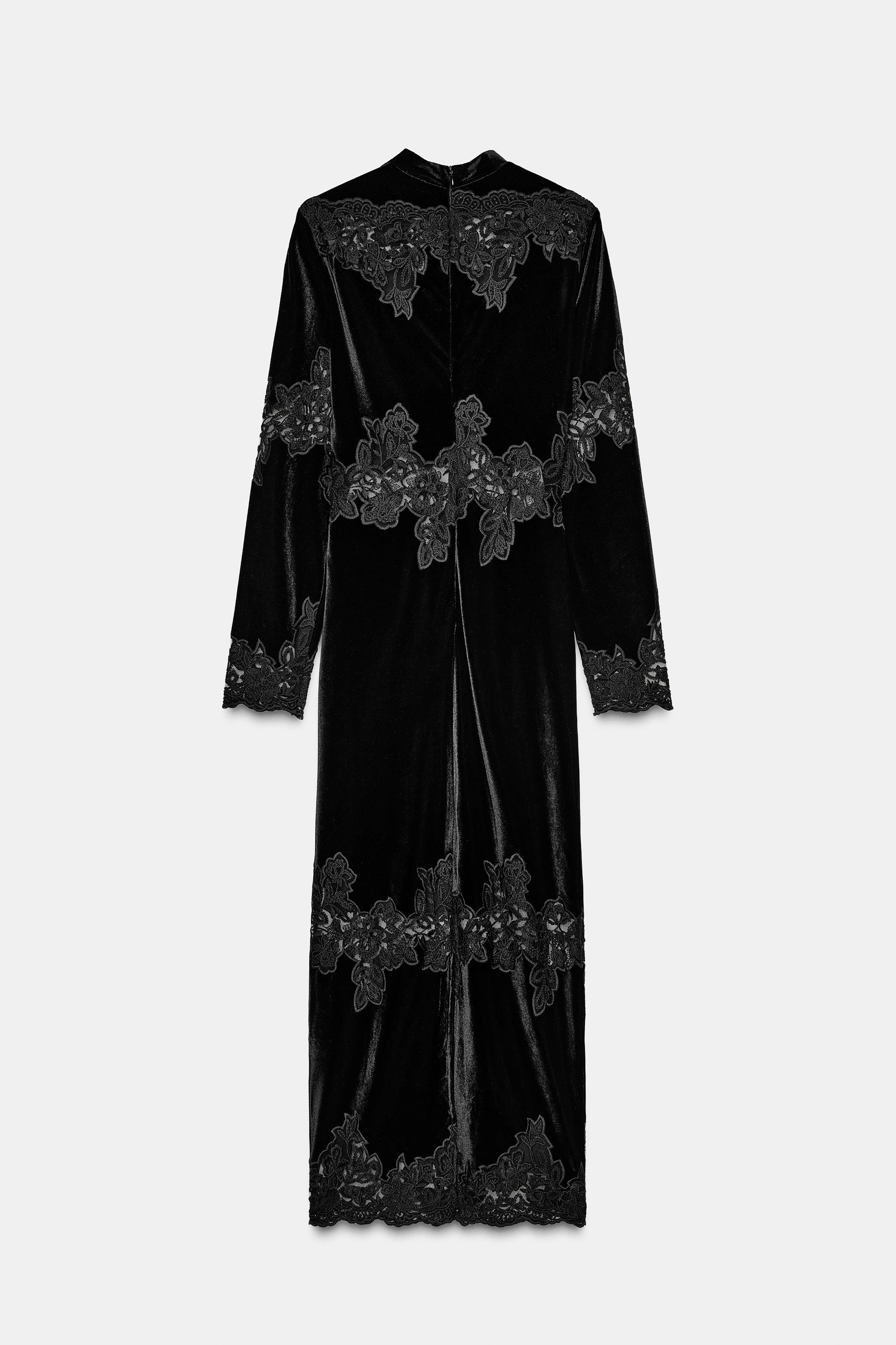 Zara Black Velvet Long Sleeve Dress VELVET LACE DRESS Black ZARA India Zara Black Velvet Long Sleeve Dress VELVET LACE DRESS Black ZARA India