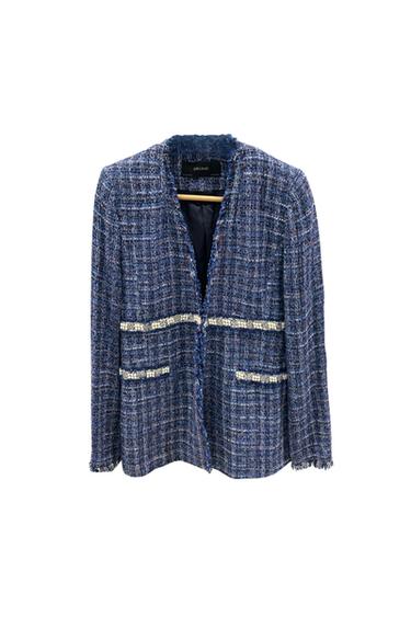 FRINGED TEXTURED FITTED BLAZER