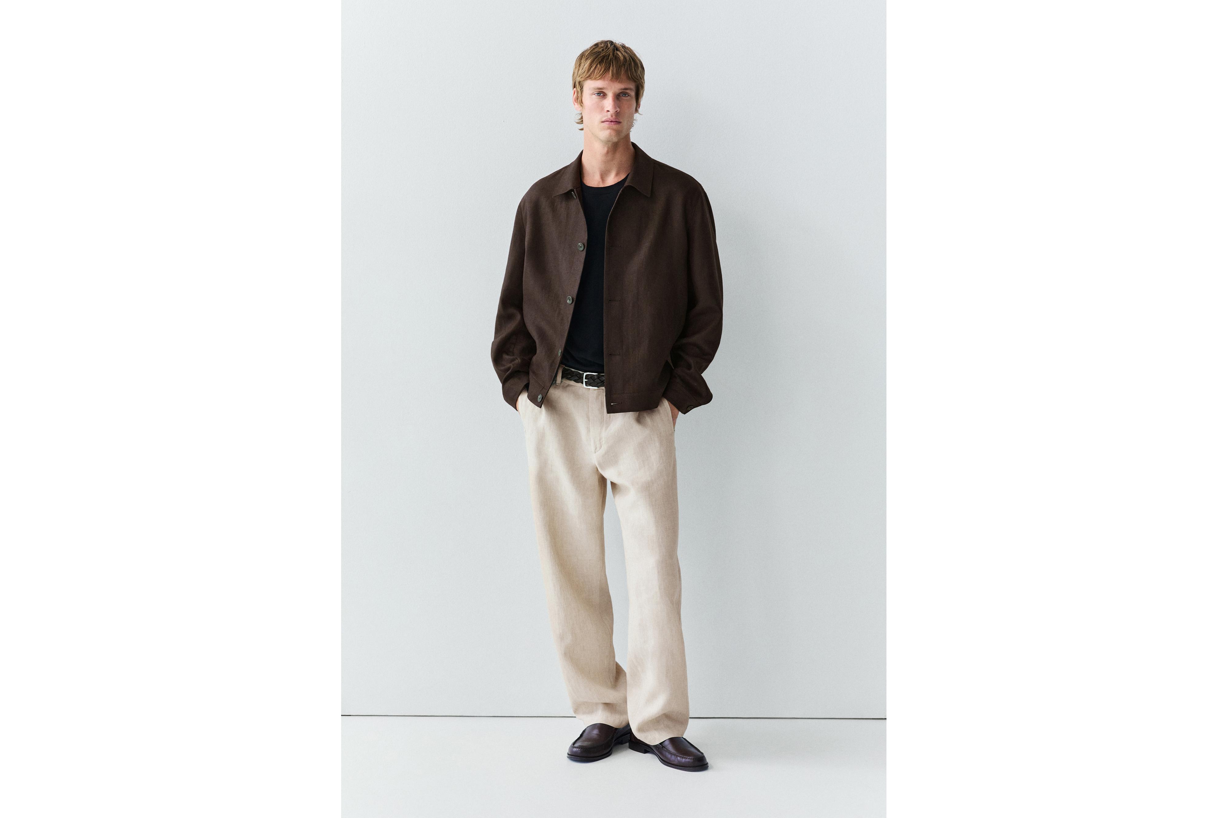 100% Linen Elastic-Waist Pants — Beige