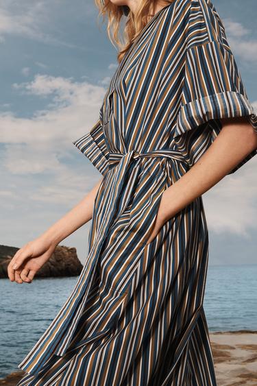 ROBE RAYURES CEINTURE LIMITED EDITION - Marron-Bleu de Zara - Image 4