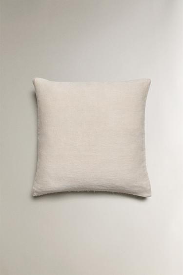 Housse de coussin en coton biologique et bordure dentelle écrue 40x40