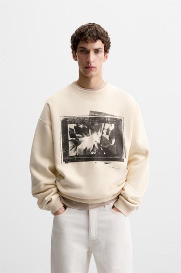 PHOTO PRINT SWEATSHIRT - Oyster-white by Zara