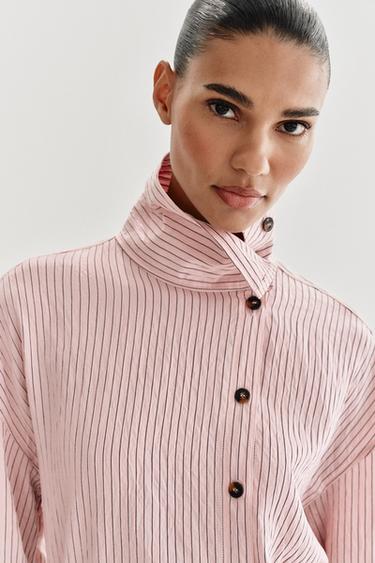 STRIPED HIGH NECK SHIRT - Pink by Zara - Image 1