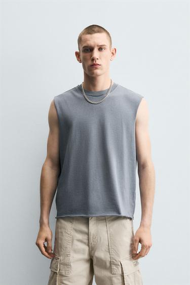 Zara IRREGULAR KNIT TANK TOP - Light blue