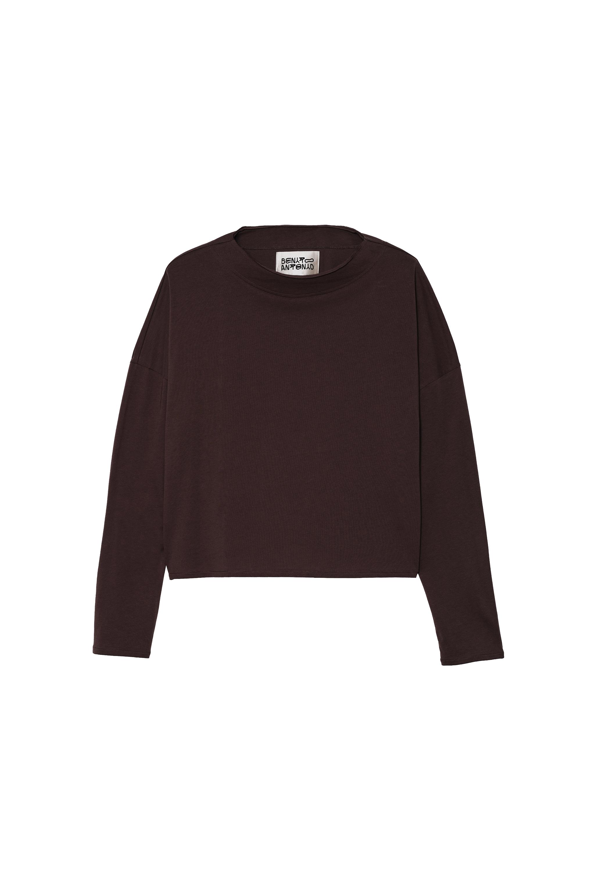 LONG SLEEVE CROPPED T-SHIRT — Brown
