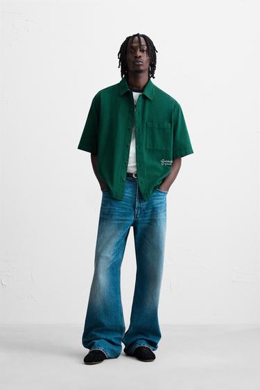 Zara EMBROIDERED TEXTURED OVERSHIRT - Green - Image 0