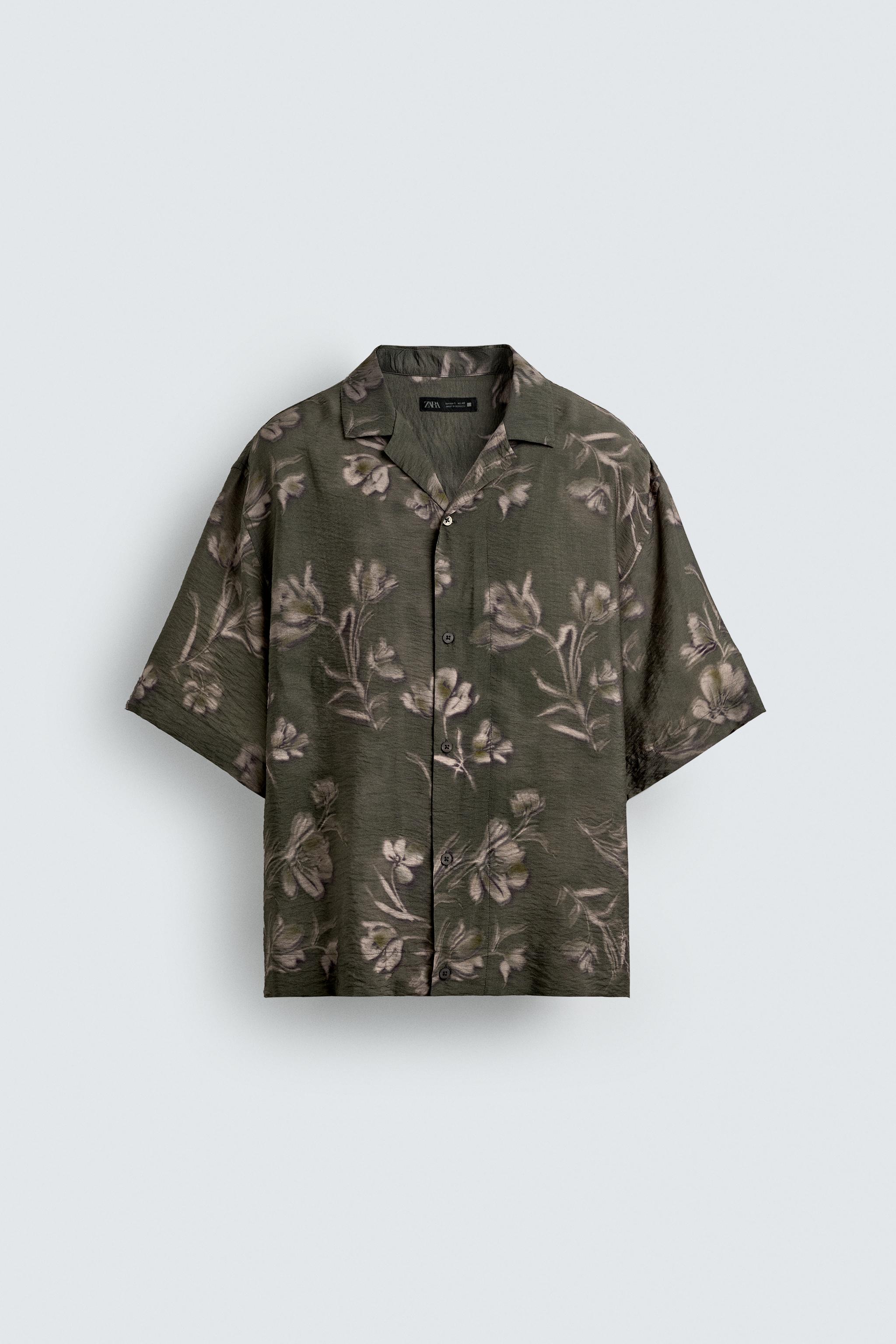 RELAXED FIT FLORAL PRINT SHIRT - Gray | ZARA United States
