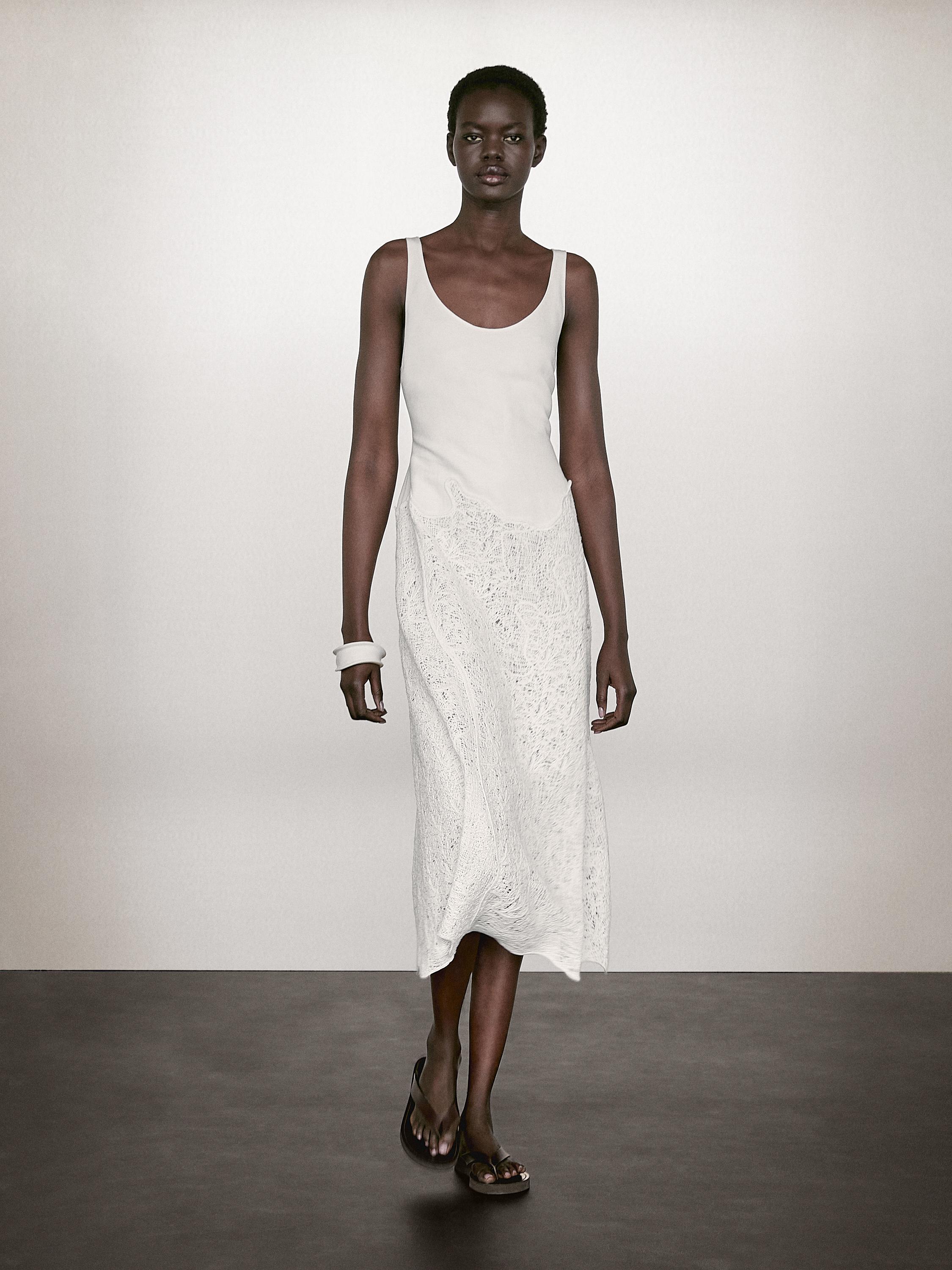 Cotton blend flounce midi dress