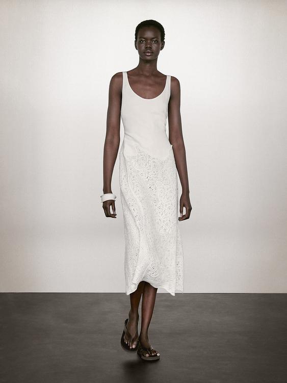 Cotton blend flounce midi dress