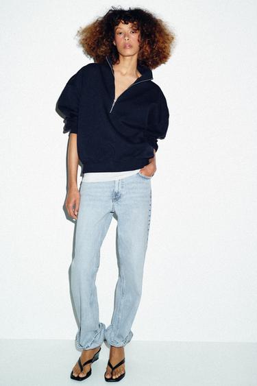 OVERSIZE ZIP-UP SWEATSHIRT - Navy blue by Zara
